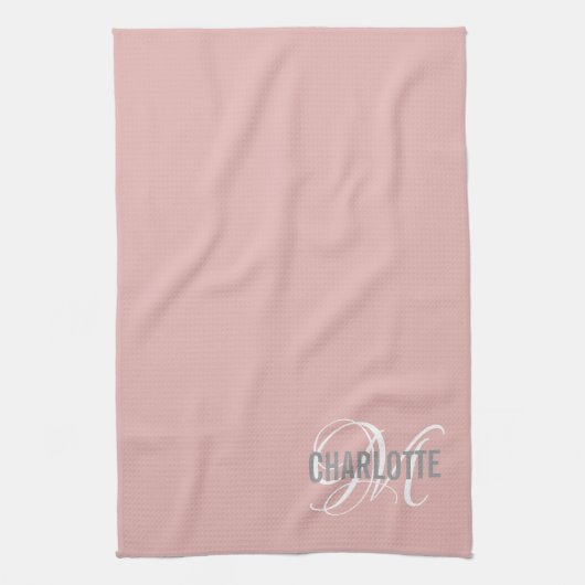 Elegant blush roze monogram theedoek (Verticaal)