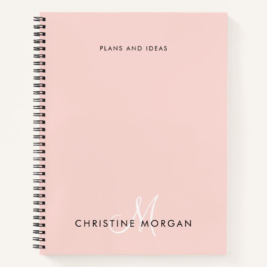 Elegant blush roze naam monogram initiaal notitieboek (Voorkant)