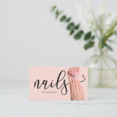 Elegant Blush Roze Nail Technician Chic Visitekaartje (Staand voorkant)