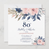 Elegant Blush Roze Navy Blauw Bloemen 80ste Verjaa (Voorkant)