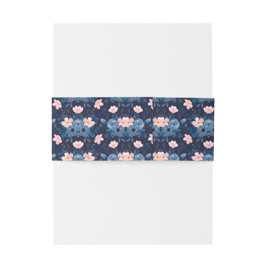 Elegant Blush Roze & Navy Blauw Bloemen Bruiloft Uitnodigingen Wikkel (Achterkant Voorbeeld)