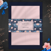Elegant Blush Roze & Navy Blauw Bloemen Bruiloft Uitnodigingen Wikkel