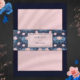 Elegant Blush Roze & Navy Blauw Bloemen Bruiloft Uitnodigingen Wikkel