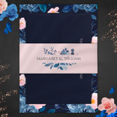 Elegant Blush Roze & Navy Blauw Bloemen Bruiloft Uitnodigingen Wikkel
