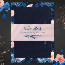 Elegant Blush Roze & Navy Blauw Bloemen Bruiloft