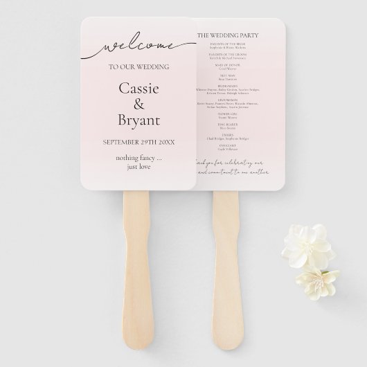 Elegant Blush Roze Ombre Modern Huwelijksprogramma Handwaaier (Voorkant en achterkant)