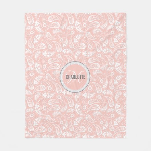 elegant blush roze paisley monogram fleece deken (Voorkant)
