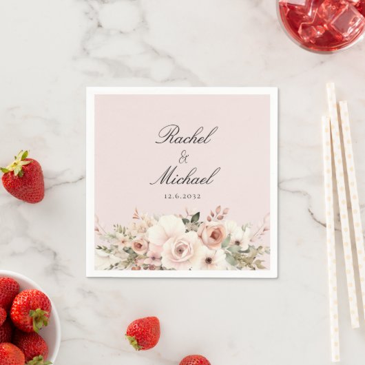 Elegant, blush-roze, pastel, bloemboeket servet (Insitu)