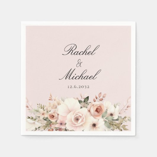 Elegant, blush-roze, pastel, bloemboeket servet (Voorkant)