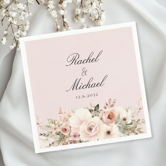 Elegant, blush-roze, pastel, bloemboeket servet
