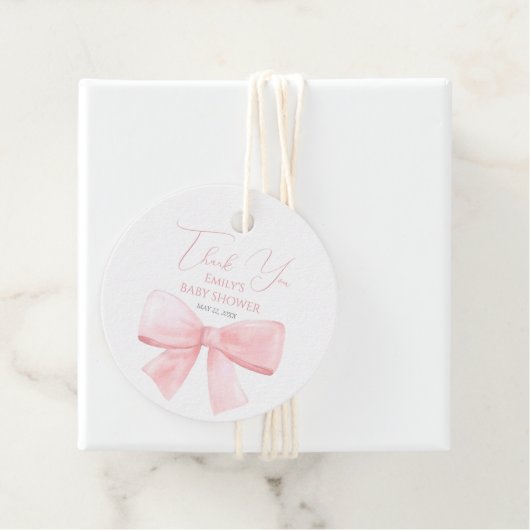 Elegant Blush Roze Pastel Bow Meisje Baby shower Bedankjes Labels (In situ)