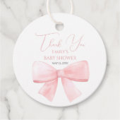 Elegant Blush Roze Pastel Bow Meisje Baby shower Bedankjes Labels (Voorkant)