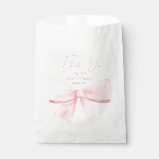 Elegant Blush Roze Pastel Bow Meisje Baby shower Bedankzakje (Voorkant)