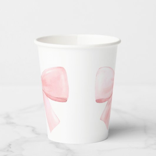 Elegant Blush Roze Pastel Bow Meisje Baby shower Papieren Bekers (Links)