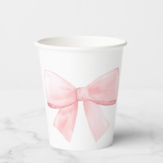 Elegant Blush Roze Pastel Bow Meisje Baby shower Papieren Bekers (Voorkant)