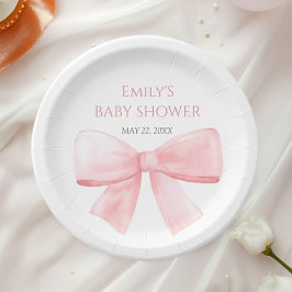 Elegant Blush Roze Pastel Bow Meisje Baby shower Papieren Bordje