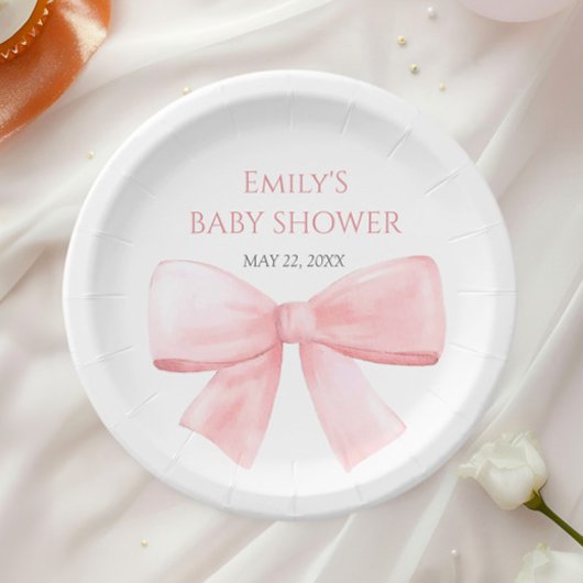 Elegant Blush Roze Pastel Bow Meisje Baby shower Papieren Bordje