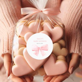 Elegant Blush Roze Pastel Bow Meisje Baby shower Ronde Sticker