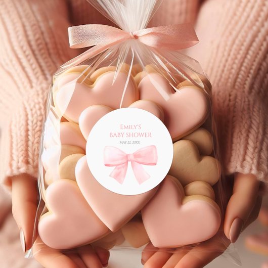 Elegant Blush Roze Pastel Bow Meisje Baby shower Ronde Sticker