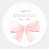 Elegant Blush Roze Pastel Bow Meisje Baby shower Ronde Sticker (Voorkant)