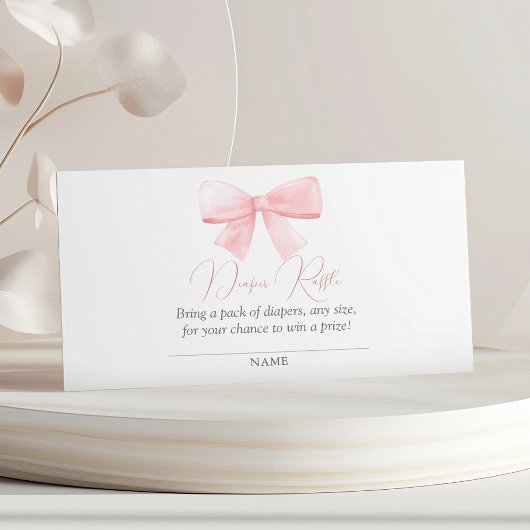 Elegant Blush Roze Pastel Bow Meisje Luier Raffle Informatiekaartje