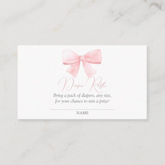 Elegant Blush Roze Pastel Bow Meisje Luier Raffle Informatiekaartje (Voorkant)