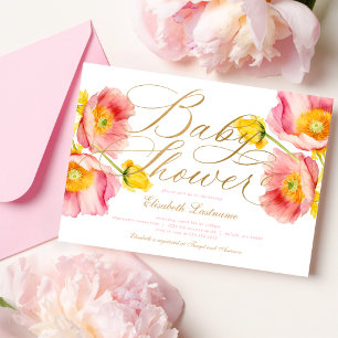 Elegant Blush Roze Peach Bloemen Baby shower Kaart