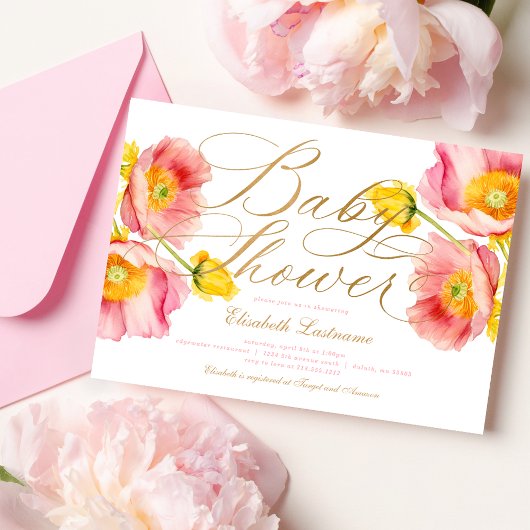 Elegant Blush Roze Peach Bloemen Baby shower Kaart