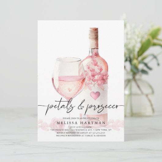 Elegant Blush Roze Petals & Prosecco Vrijgezellenf Kaart (Staand voorkant)