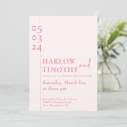 Elegant Blush Roze QR code Modern script Bruiloft Kaart (Staand voorkant)