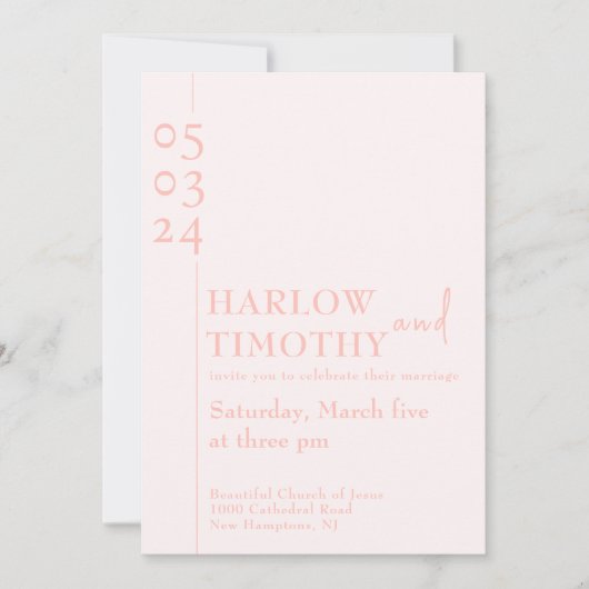 Elegant Blush Roze QR code Modern script Bruiloft Kaart (Voorkant)