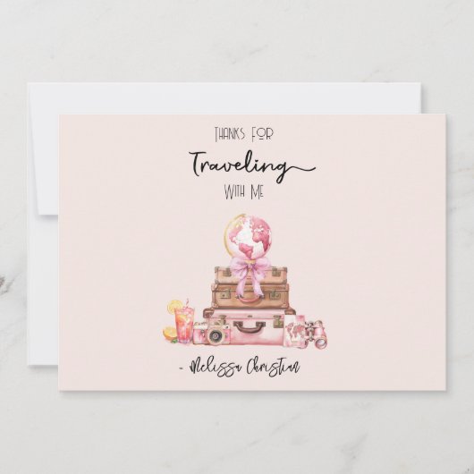 Elegant Blush Roze Reizend Vrijgezellenfeest Bedankkaart (Voorkant)