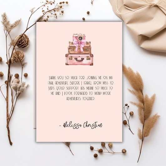 Elegant Blush Roze Reizend Vrijgezellenfeest Bedankkaart