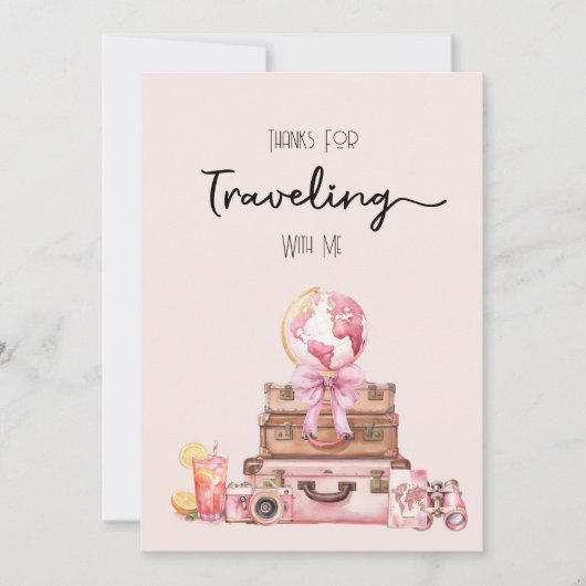 Elegant Blush Roze Reizend Vrijgezellenfeest Bedankkaart (Voorkant)