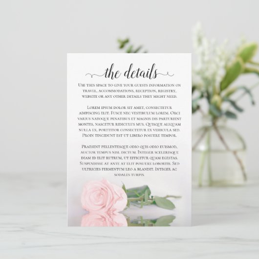 Elegant Blush roze Romantic Roos Weddenschap Detai Informatiekaartje (Staand voorkant)