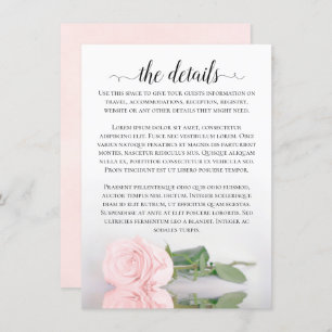 Elegant Blush roze Romantic Roos Weddenschap Detai Informatiekaartje