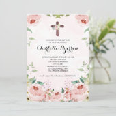 Elegant Blush Roze Rose Bloemen Doop Kaart (Staand voorkant)