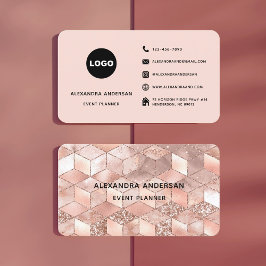 Elegant Blush Roze Rose Gold Diamond Geometrisch Visitekaartje