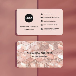 Elegant Blush Roze Rose Gold Diamond Geometrisch Visitekaartje