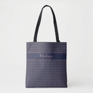 Elegant Blush Roze Rose Gold Foil Navy Blue Boho Tote Bag