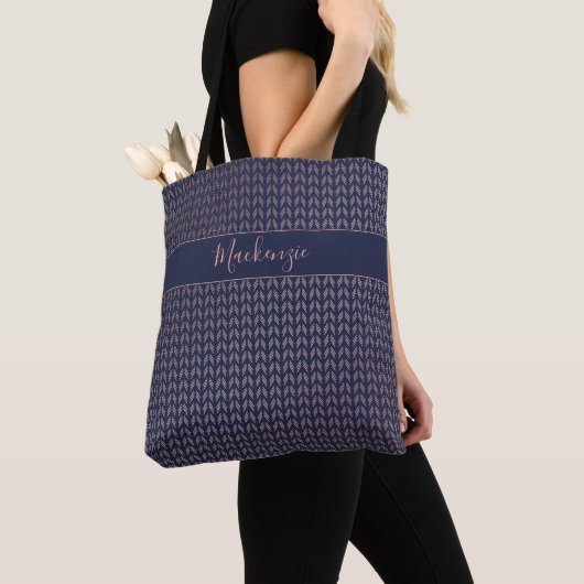 Elegant Blush Roze Rose Gold Foil Navy Blue Boho Tote Bag (Dichtbij)