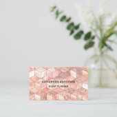 Elegant Blush Roze Rose Gold Metal Cube Patroon Visitekaartje (Staand voorkant)