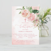 Elegant blush roze roses baptisme voor een meisje kaart (Staand voorkant)