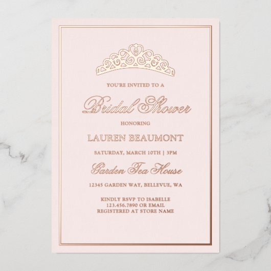 Elegant Blush Roze Royal Vrijgezellenfeest Folie Uitnodiging (Voorkant)