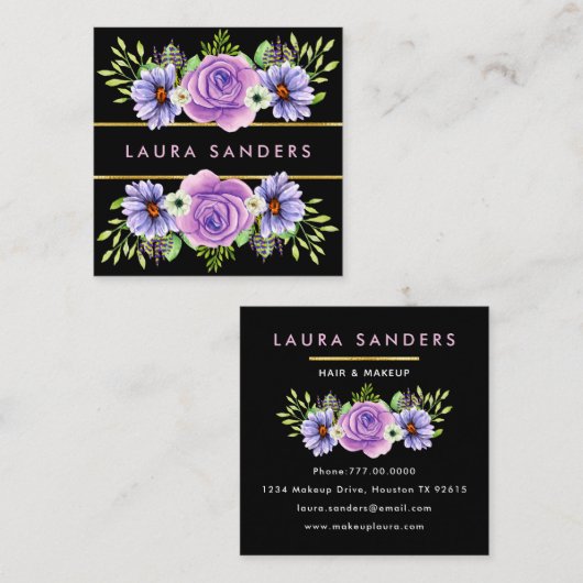 Elegant Blush Roze Roze Lila Bloedhaar & Makeup Vierkante Visitekaartje (Voorkant / Achterkant)