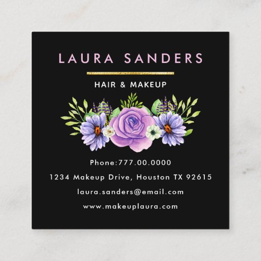Elegant Blush Roze Roze Lila Bloedhaar & Makeup Vierkante Visitekaartje (Achterkant)