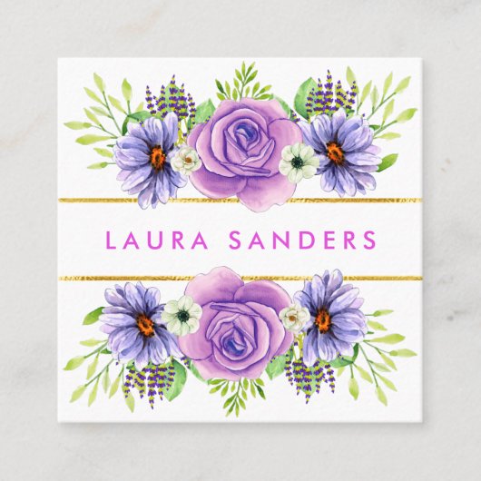 Elegant Blush Roze Roze Lila Bloedhaar & Makeup Vierkante Visitekaartje (Voorkant)