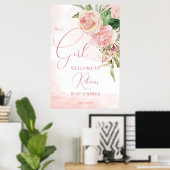 Elegant blush roze roze roze baby shower welkomstt poster (Thuiskantoor)