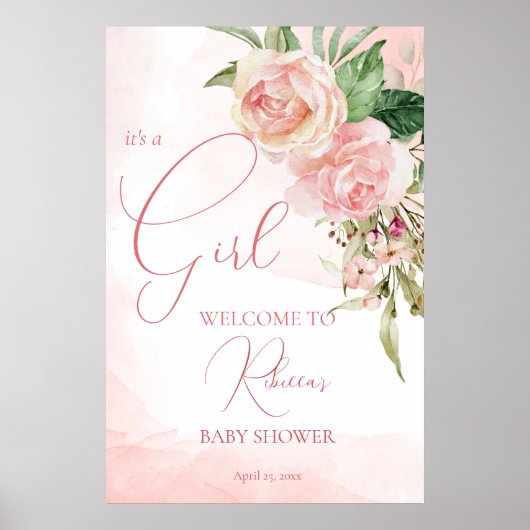 Elegant blush roze roze roze baby shower welkomstt poster (Voorkant)