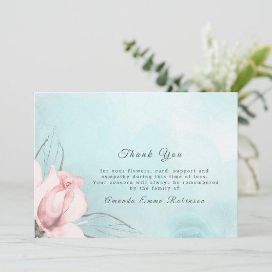 Elegant Blush Roze Roze Roze en Blauw Hartelijk da Bedankkaart (Staand voorkant)